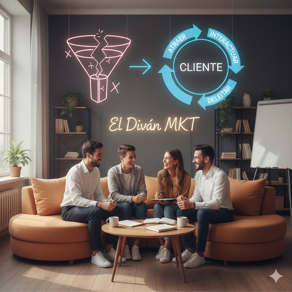 Imagen de cabecera: profesionales en un entorno de consultoría cálido y acogedor, simbolizando el cambio del embudo de ventas obsoleto al Círculo de Confianza centrado en el cliente.