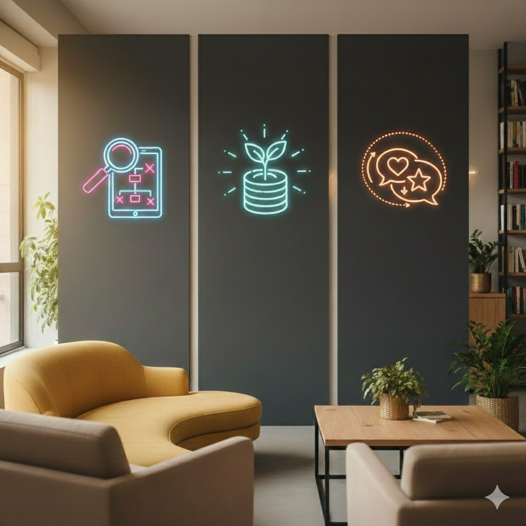 Representación de tres pasos estratégicos (Mapear la Fricción, Invertir en Deleite, Alentar la Rueda) mostrando progresión y gestión activa para optimizar el Círculo de Confianza.